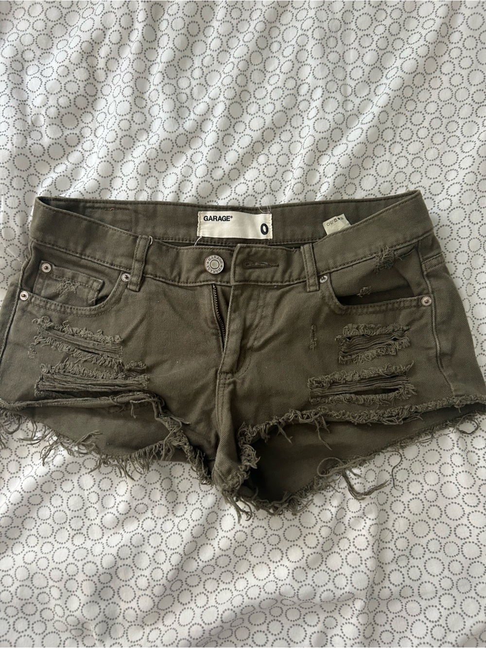 Garage Olive Green Distressed Women's Shorts